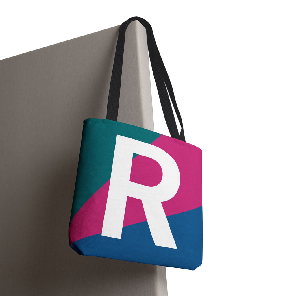 Monogram 'R' Colorblock Tote Bag — Personalized Initial R Shoulder Tote