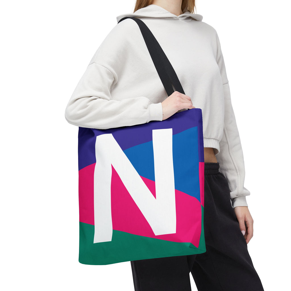 Monogram 'N' Colorblock Tote Bag — Personalized Initial N Shoulder Tote