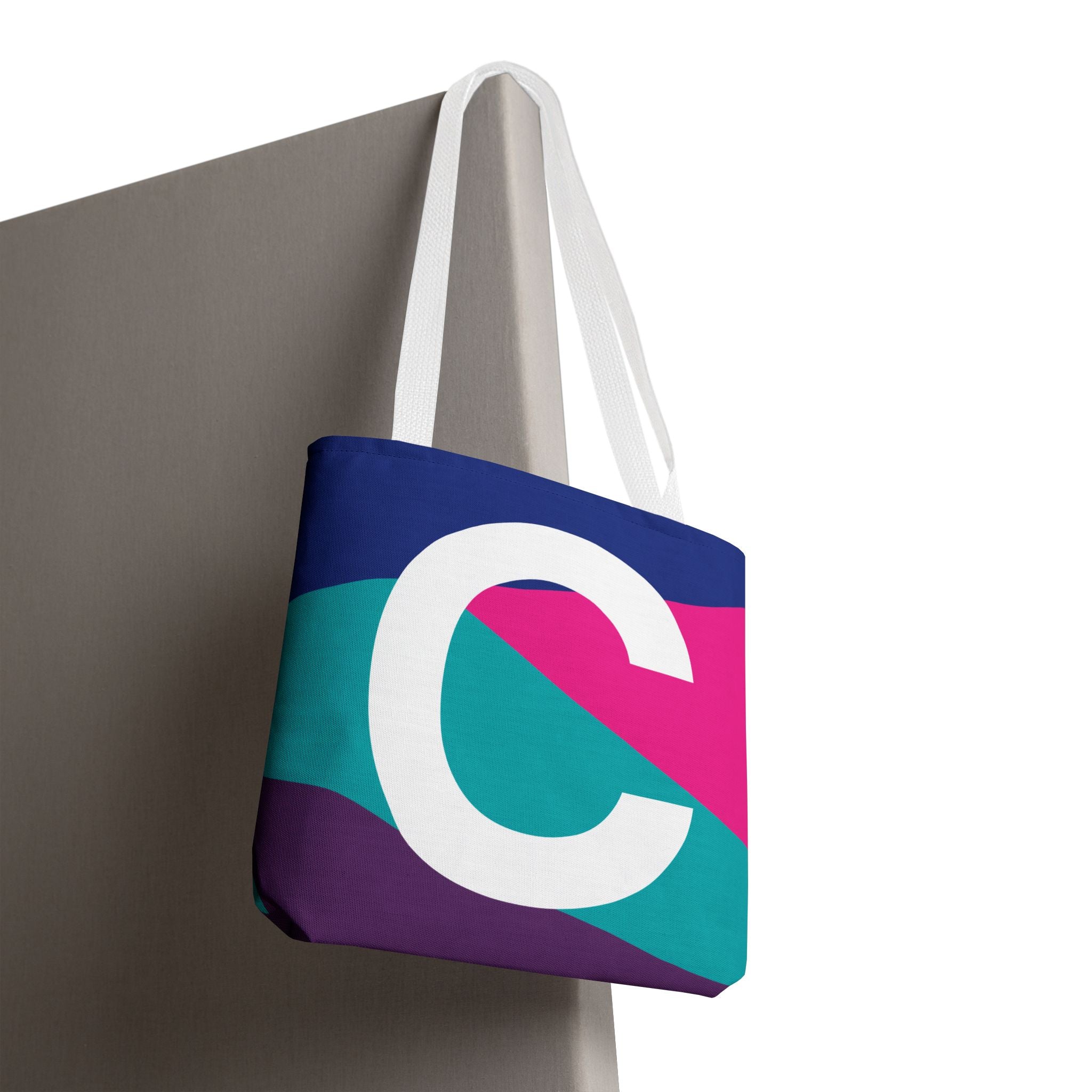 Monogram 'C' Colorblock Tote Bag — Personalized Initial C Shoulder Tote