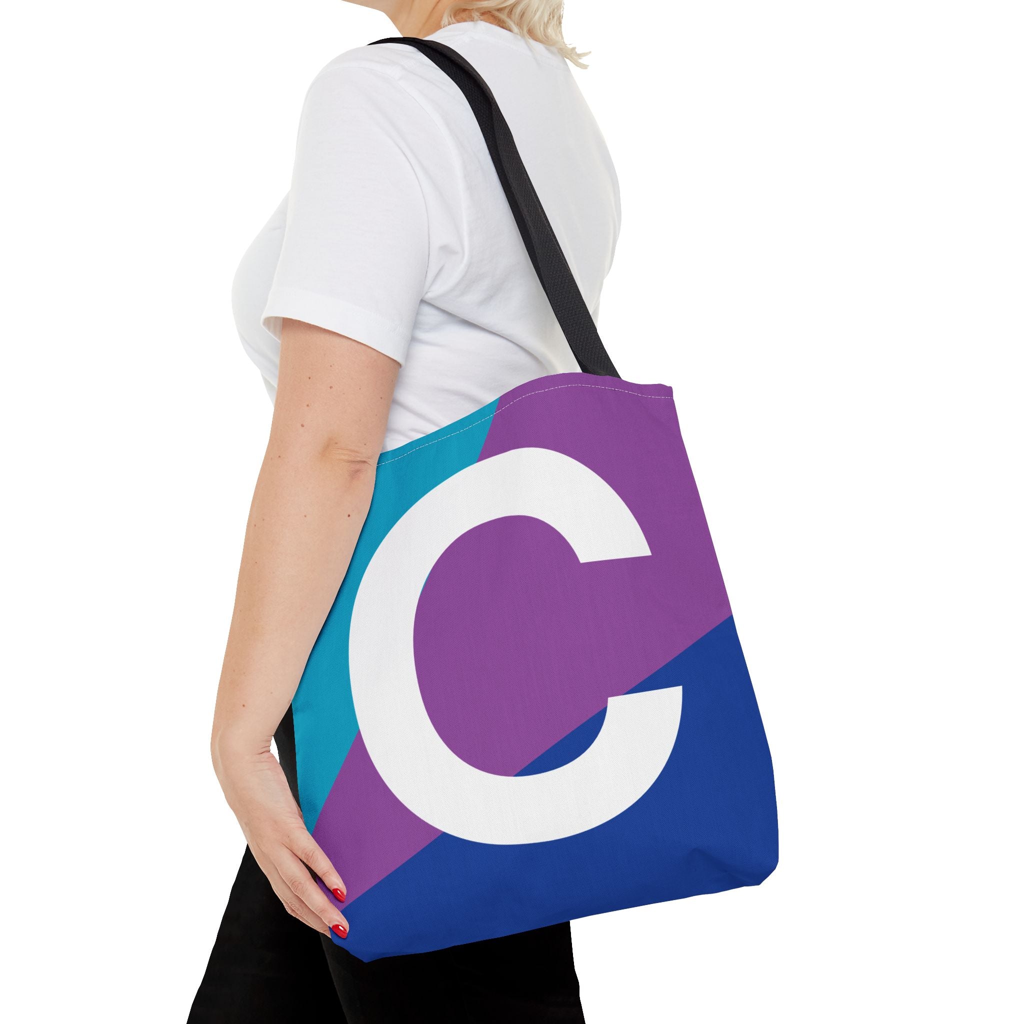 Monogram 'C' Colorblock Tote Bag — Personalized Initial C Shoulder Tote