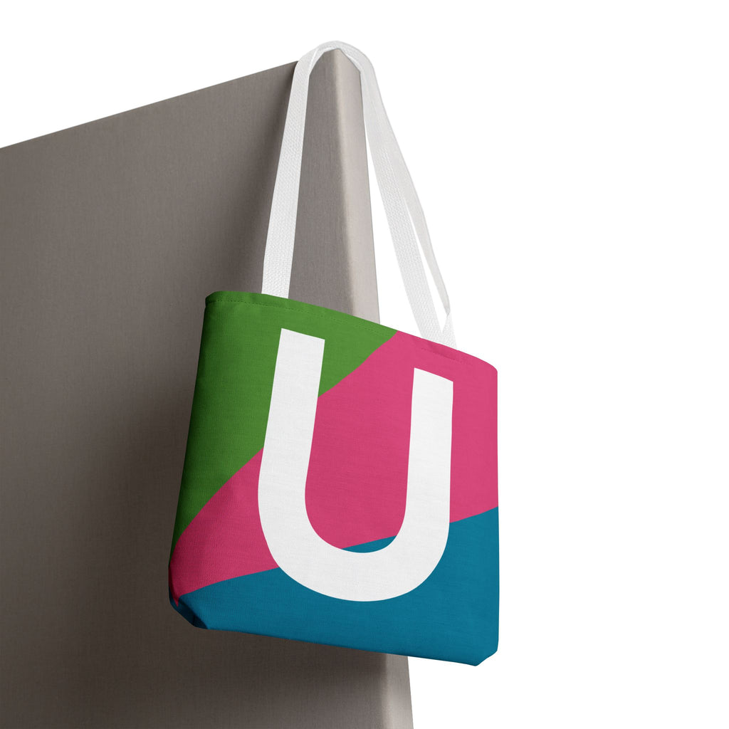 Monogram 'U' Colorblock Tote Bag — Personalized Initial U Shoulder Tote