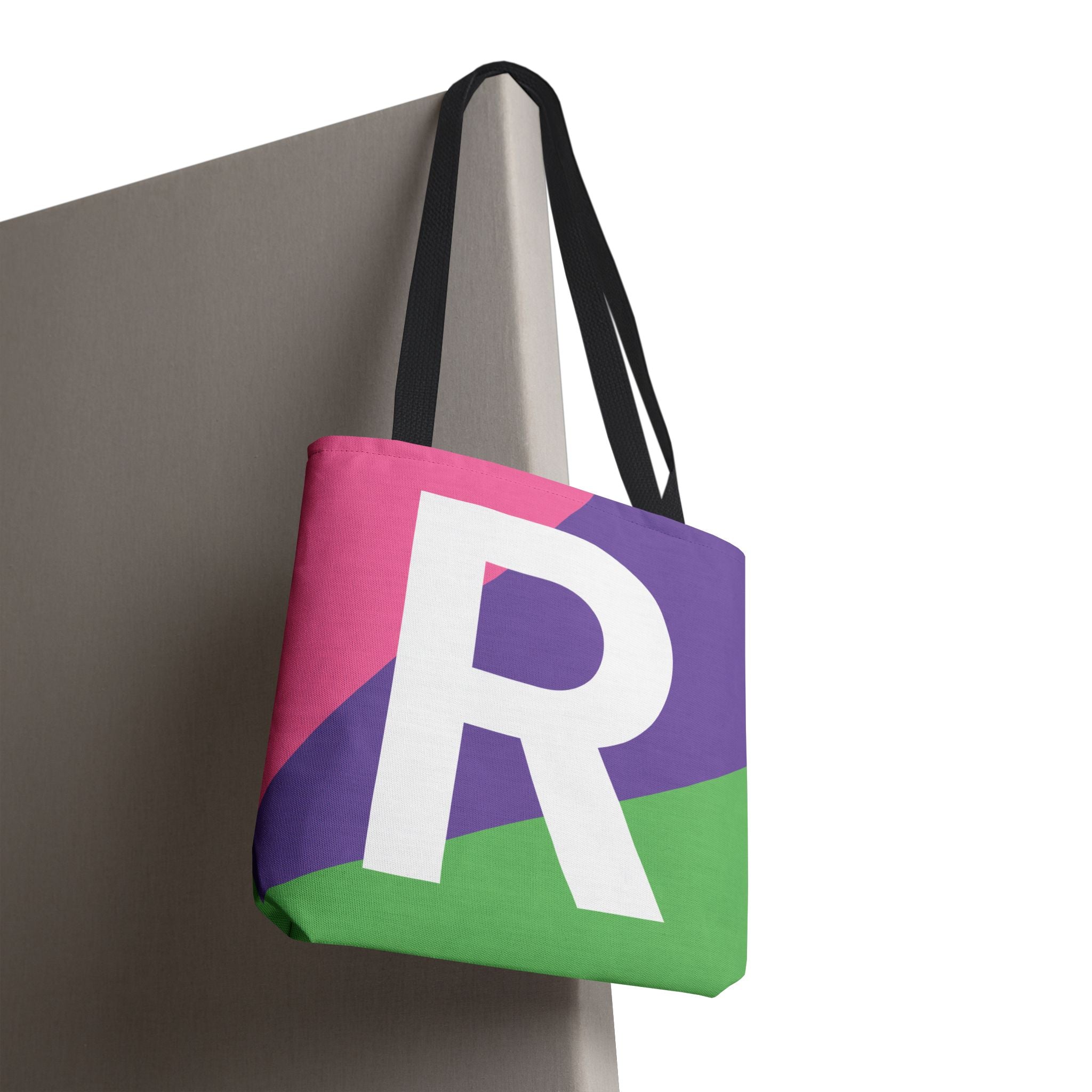 Monogram 'R' Colorblock Tote Bag — Personalized Initial R Shoulder Tote