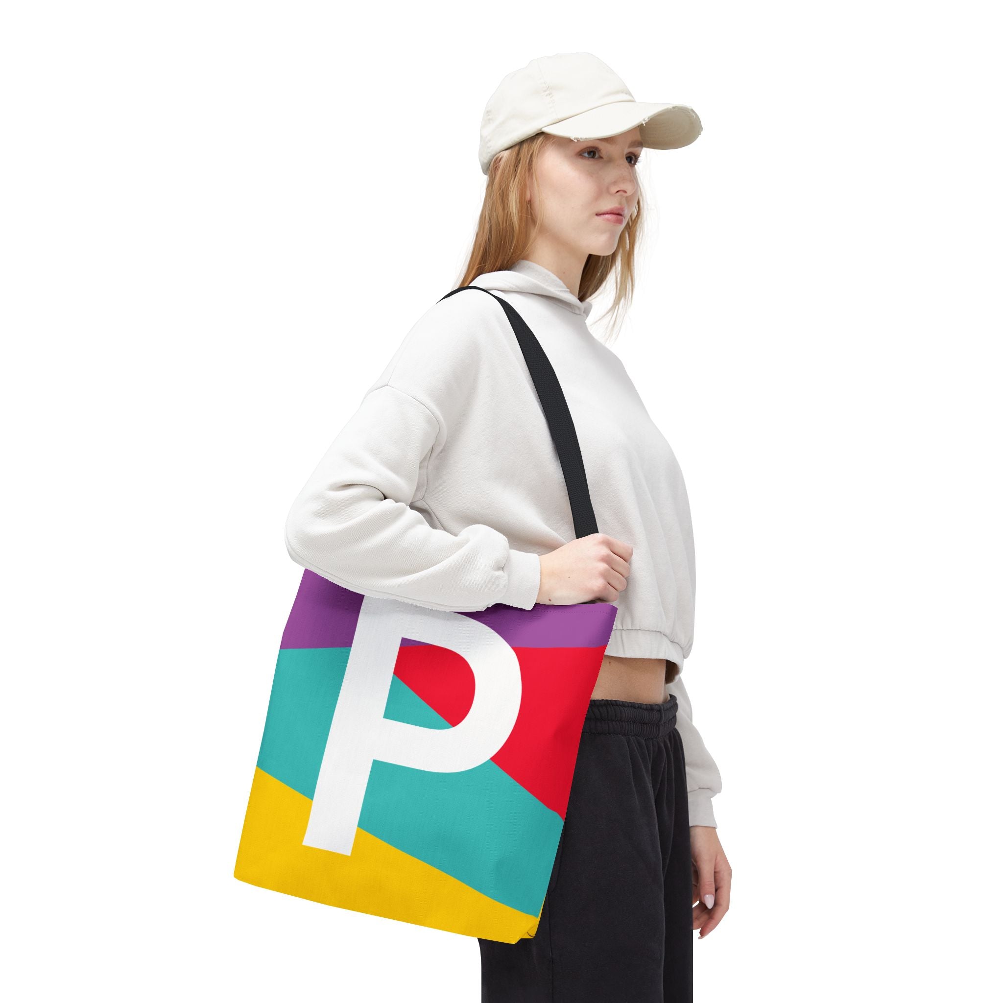 Monogram 'P' Colorblock Tote Bag — Personalized Initial P Shoulder Tote