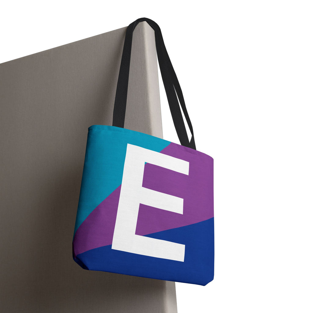 Monogram 'E' Colorblock Tote Bag — Personalized Initial E Shoulder Tote