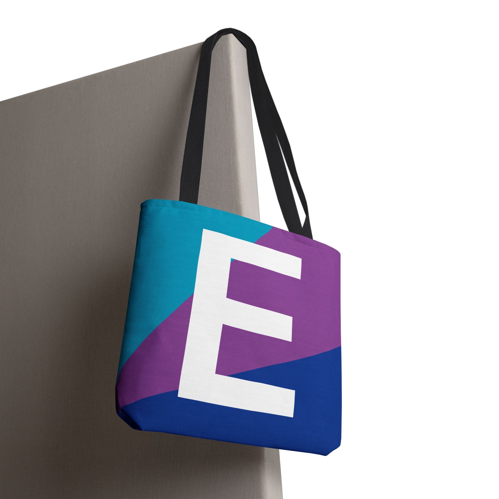Monogram 'E' Colorblock Tote Bag — Personalized Initial E Shoulder Tote