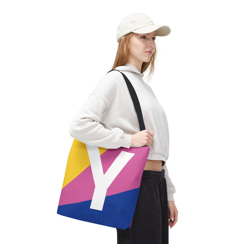 Monogram 'Y' Colorblock Tote Bag — Personalized Initial Y Shoulder Tote