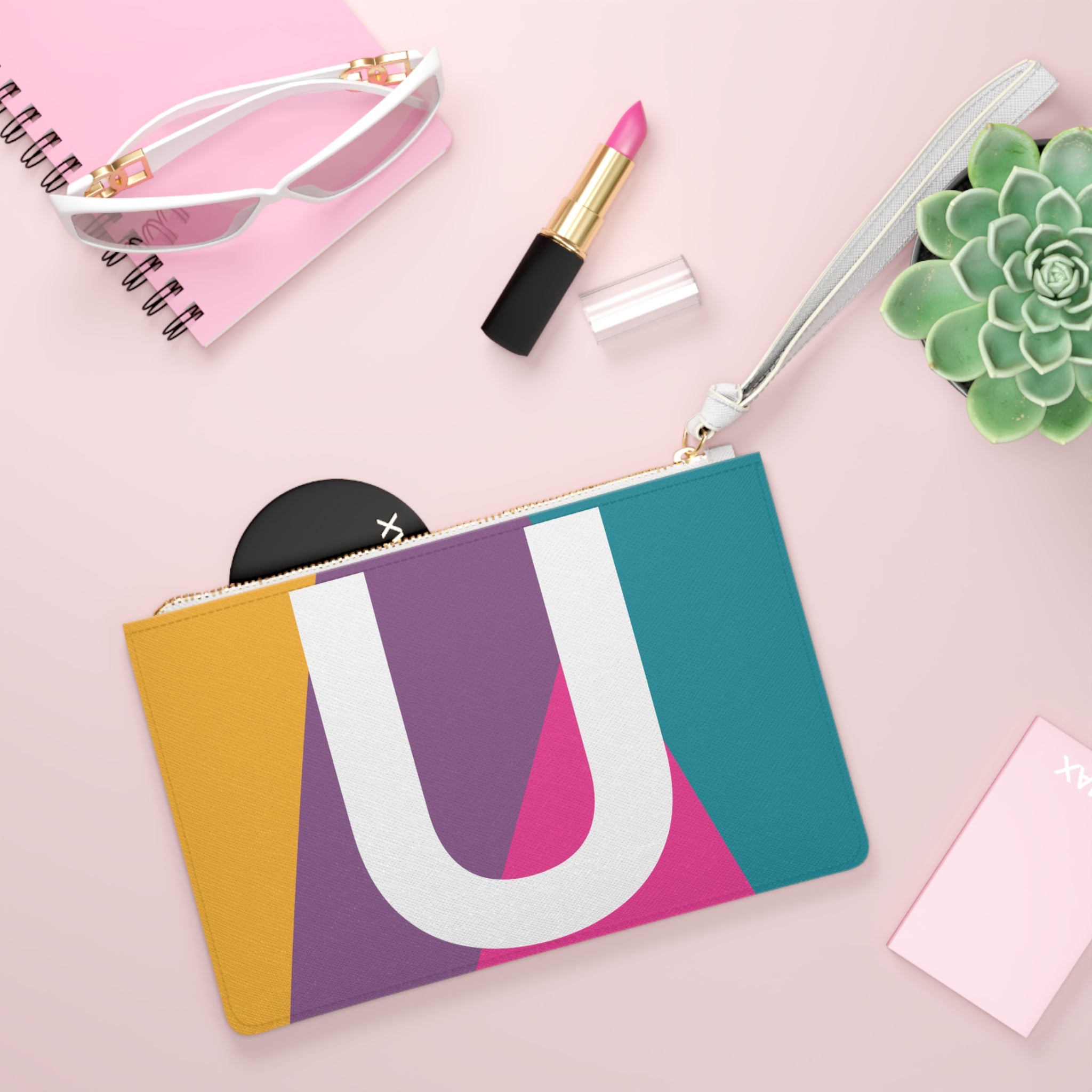 Monogram 'U' Colorblock Clutch Bag — Bold Geometric Wristlet for Everyday & Gifts