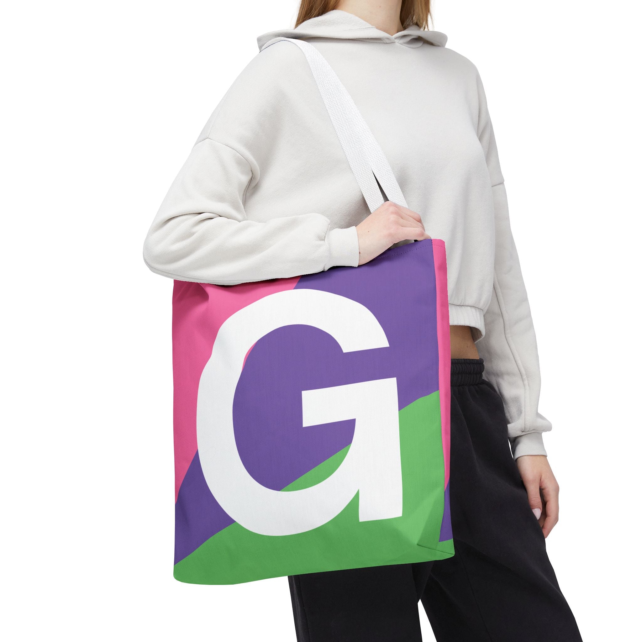 Monogram 'G' Colorblock Tote Bag — Personalized Initial G Shoulder Tote