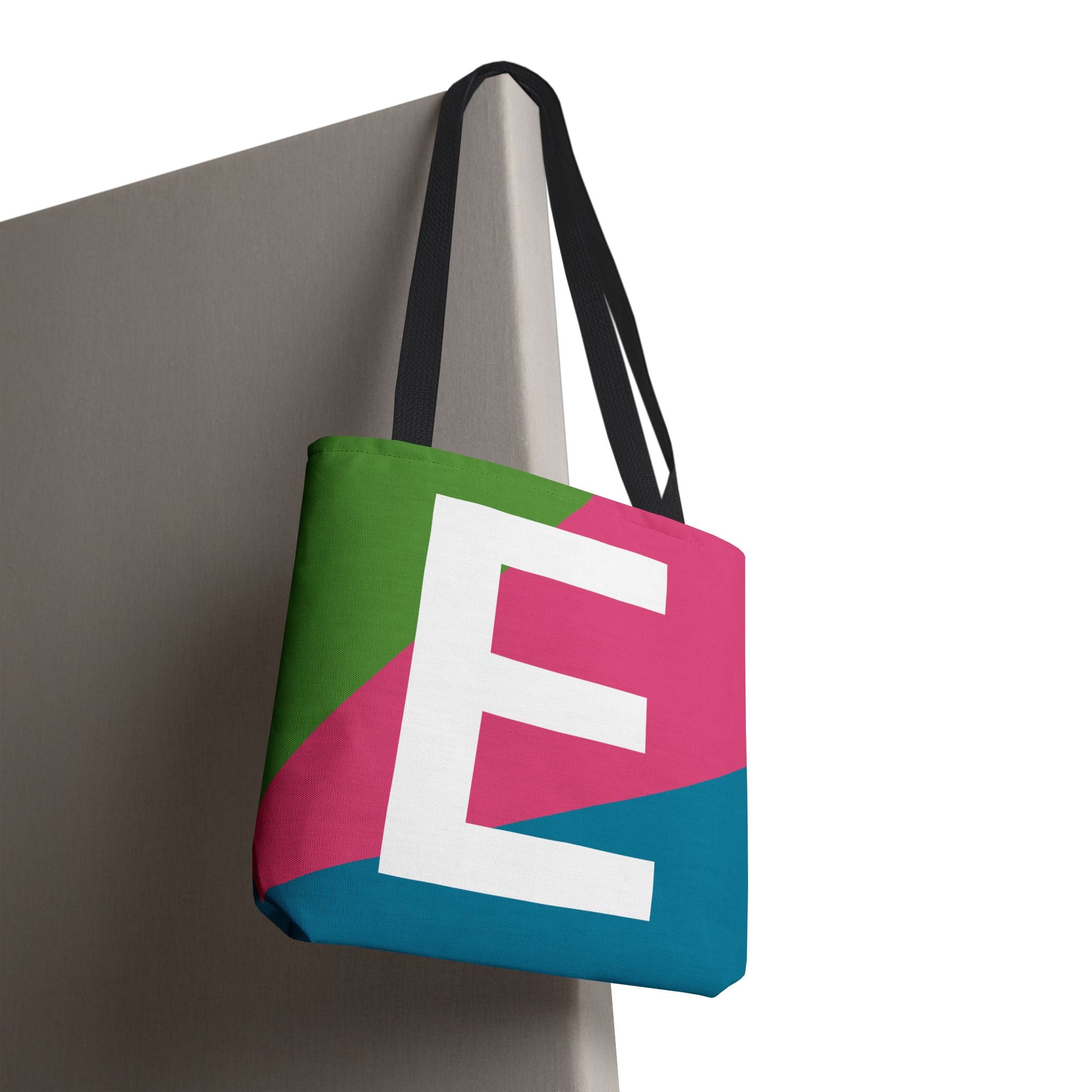 Monogram 'E' Colorblock Tote Bag — Personalized Initial E Shoulder Tote