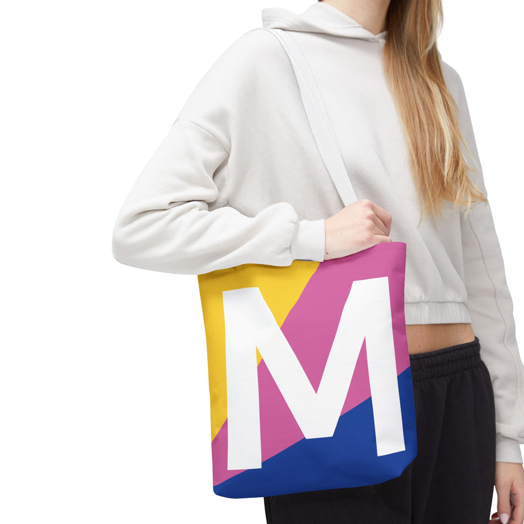 Monogram 'M' Colorblock Tote Bag — Personalized Initial M Shoulder Tote