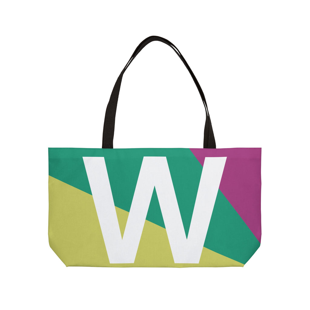 Personalized 'W' Colorblock Tote Bag — Monogram Weekender Tote