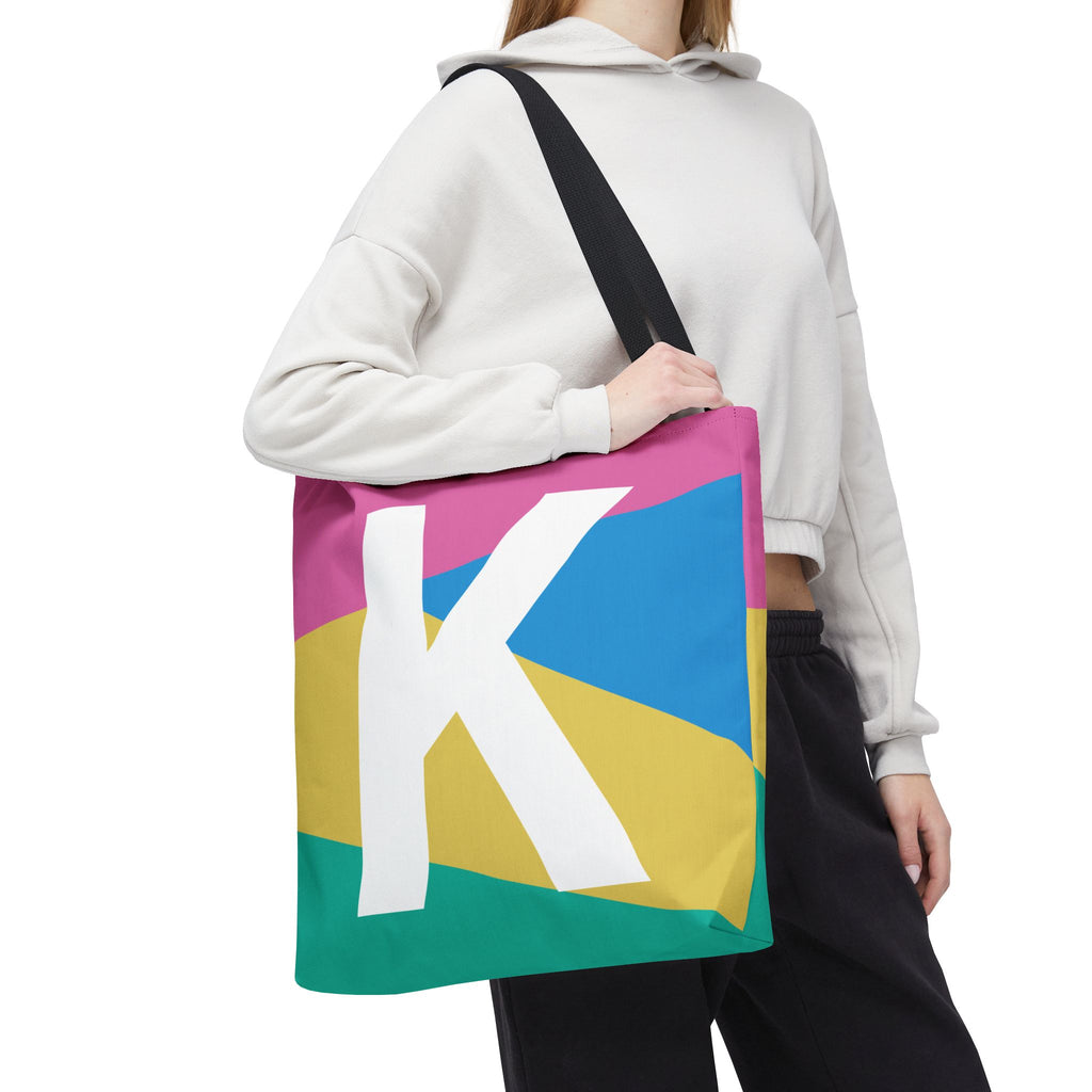Monogram 'K' Colorblock Tote Bag — Personalized Initial K Shoulder Tote