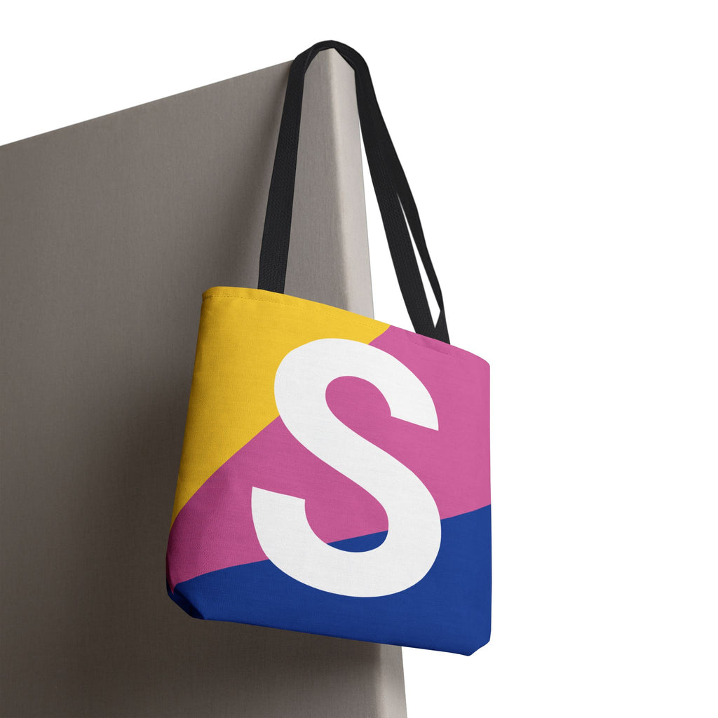 Monogram 'S' Colorblock Tote Bag — Personalized Initial S Shoulder Tote