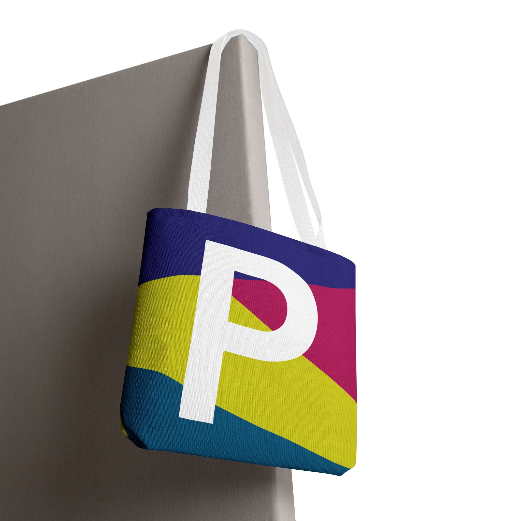 Monogram 'P' Colorblock Tote Bag — Personalized Initial P Shoulder Tote