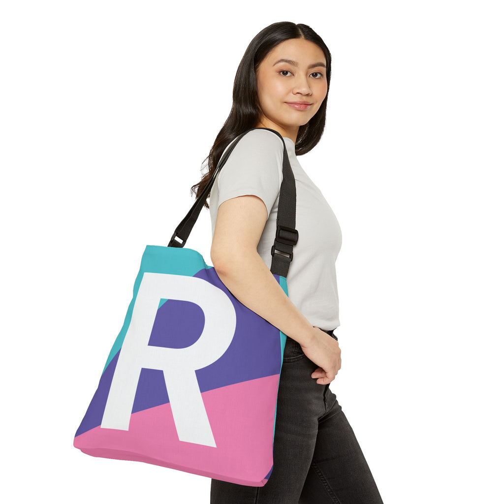 Initial Letter 'R' Colorblock Adjustable Tote Bag — Monogram Alphabet Shoulder Bag