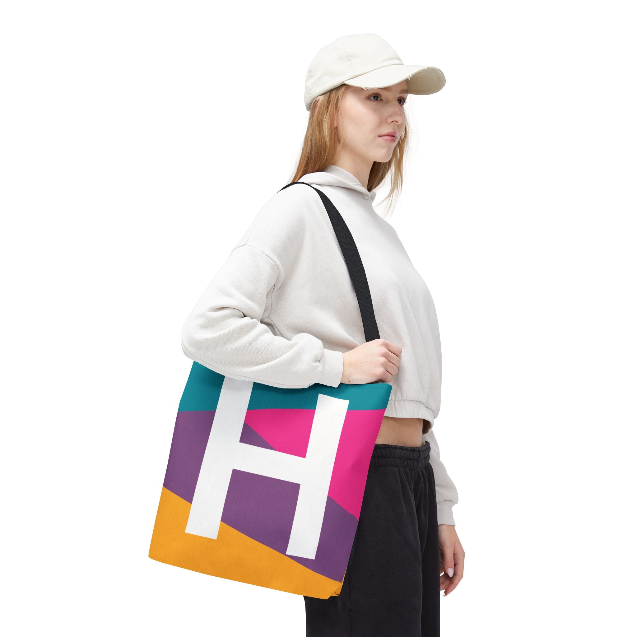 Monogram 'H' Colorblock Tote Bag — Personalized Initial H Shoulder Tote