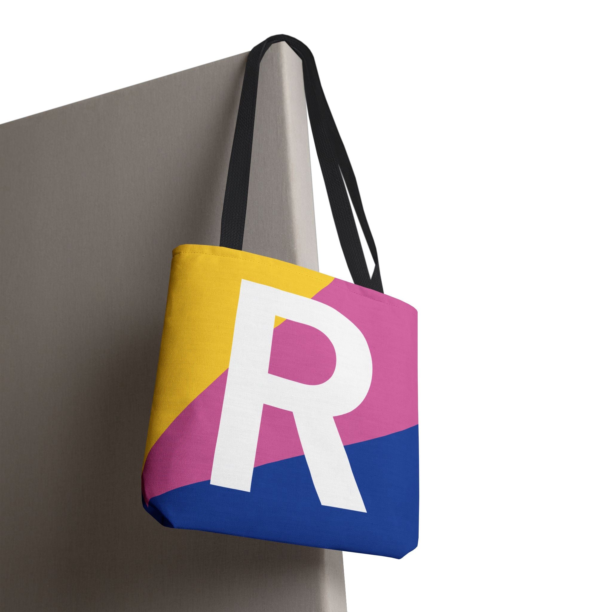 Monogram 'R' Colorblock Tote Bag — Personalized Initial R Shoulder Tote