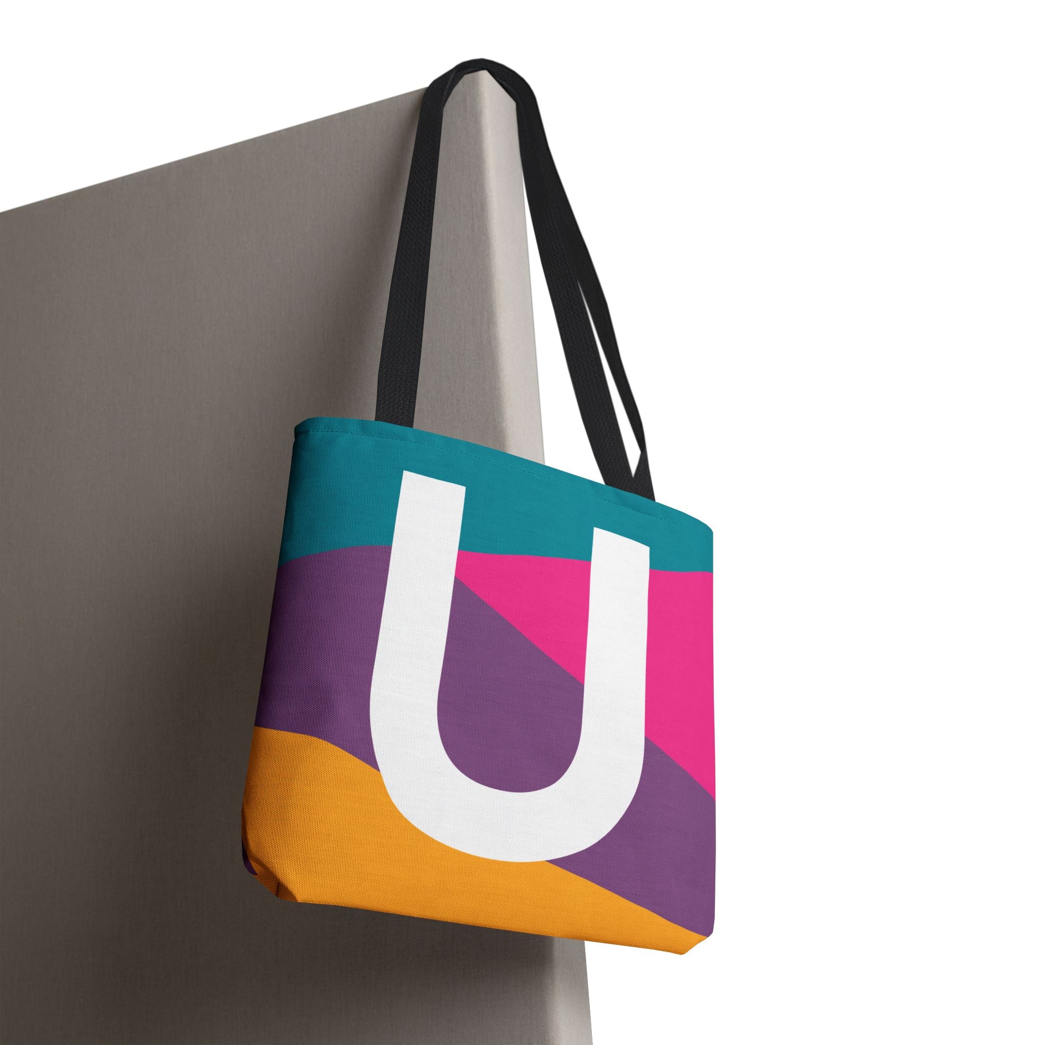 Monogram 'U' Colorblock Tote Bag — Personalized Initial U Shoulder Tote