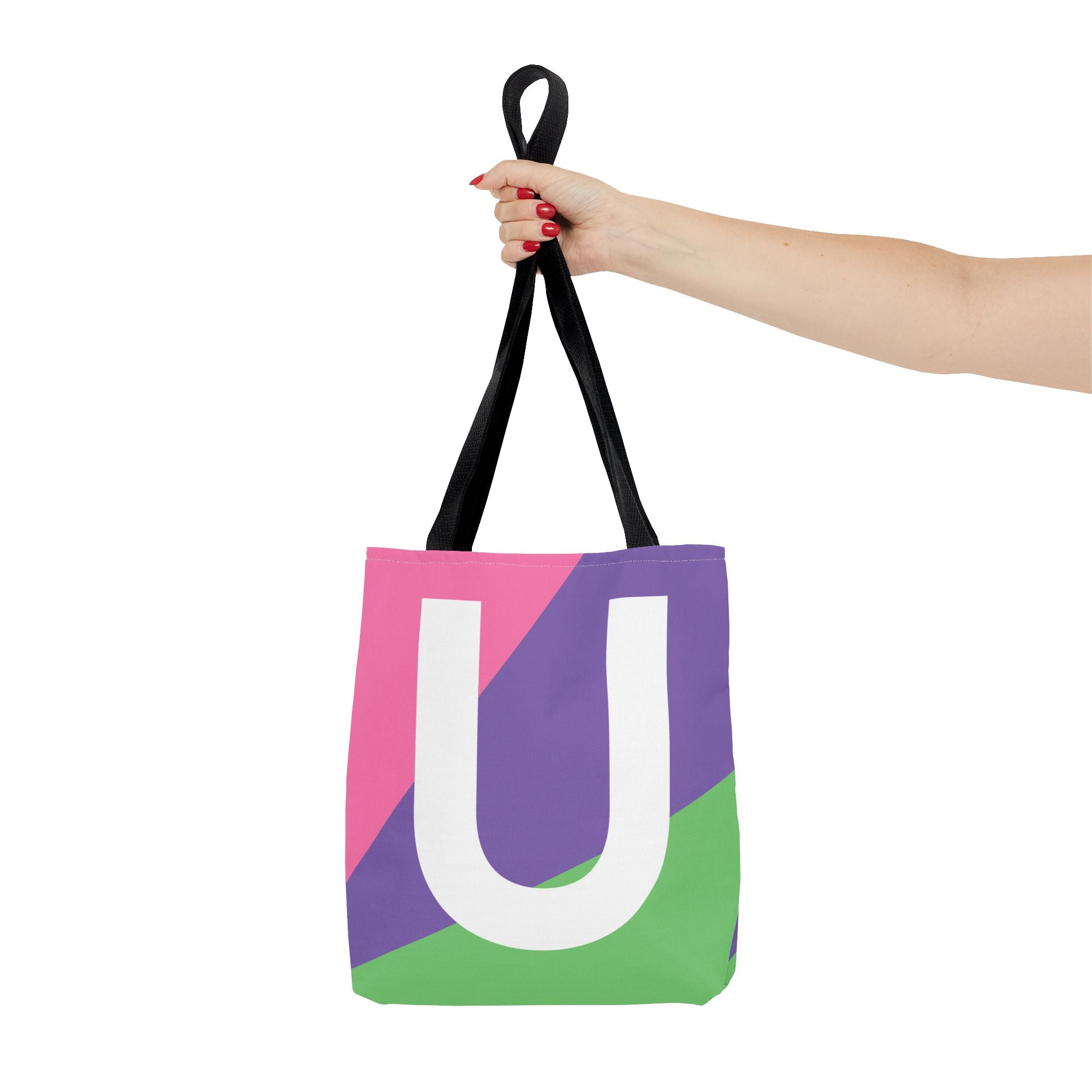 Monogram 'U' Colorblock Tote Bag — Personalized Initial U Shoulder Tote