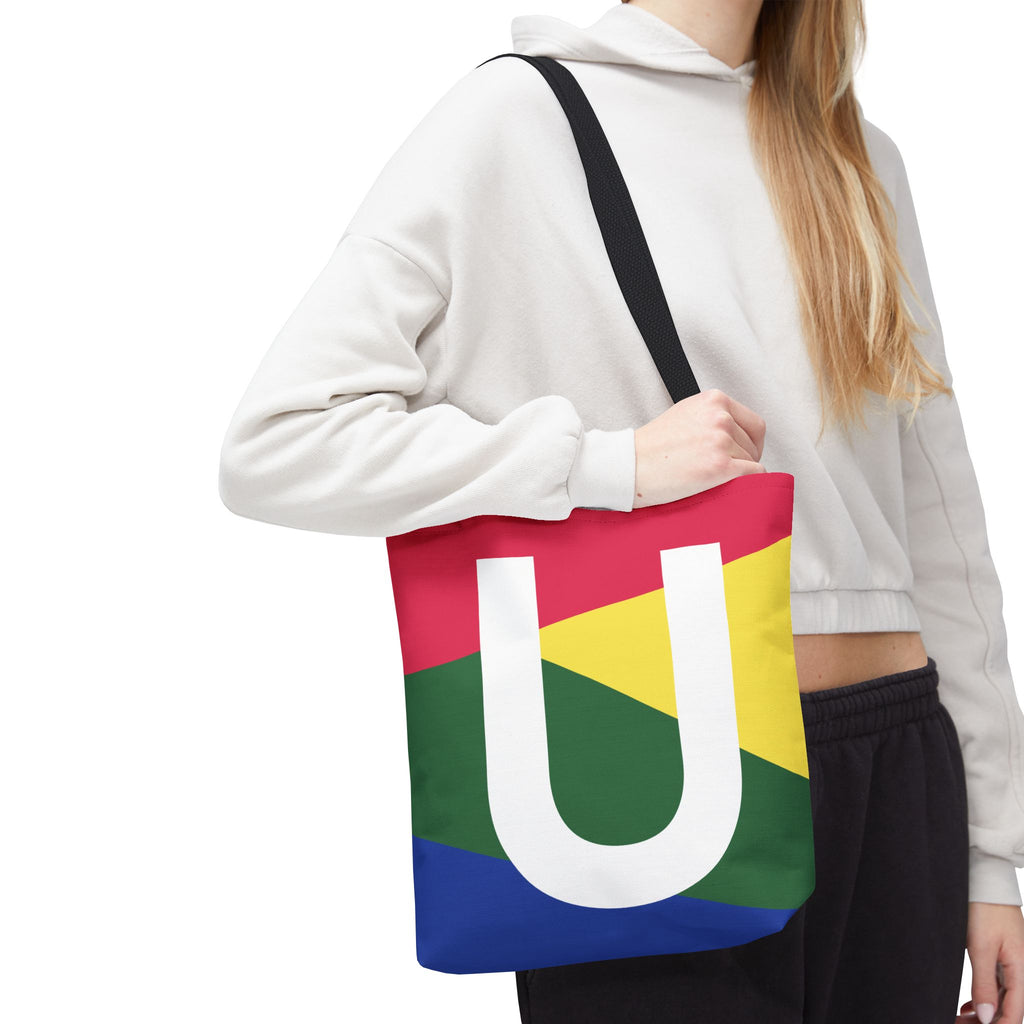 Monogram 'U' Colorblock Tote Bag — Personalized Initial U Shoulder Tote