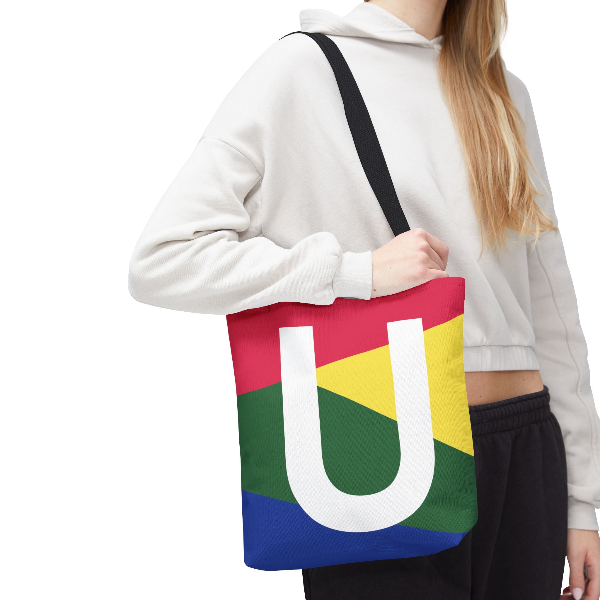 Monogram 'U' Colorblock Tote Bag — Personalized Initial U Shoulder Tote