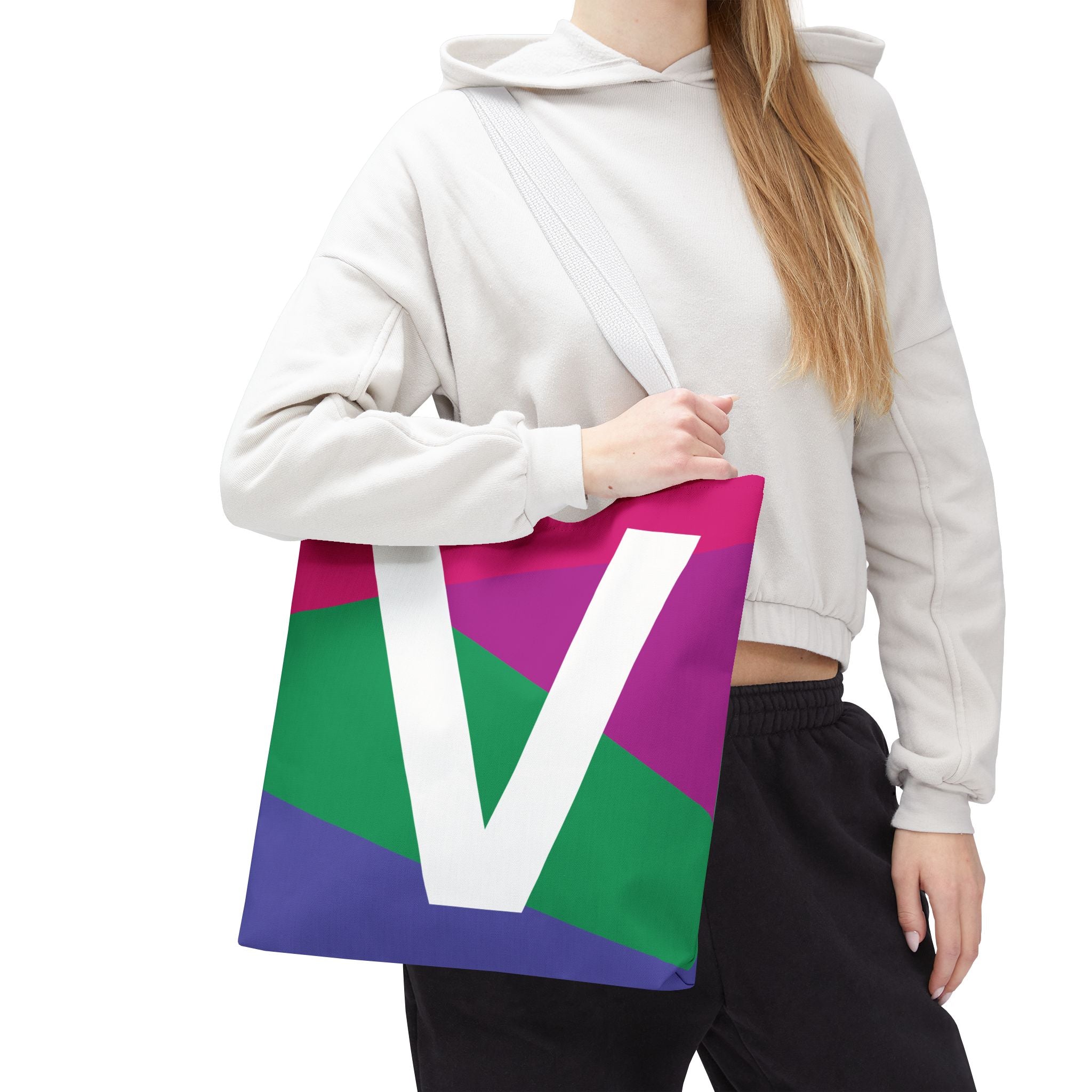Monogram 'V' Colorblock Tote Bag — Personalized Initial V Shoulder Tote