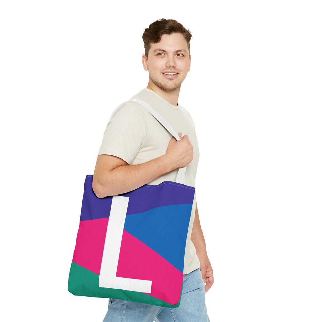 Monogram 'L' Colorblock Tote Bag — Personalized Initial L Shoulder Tote