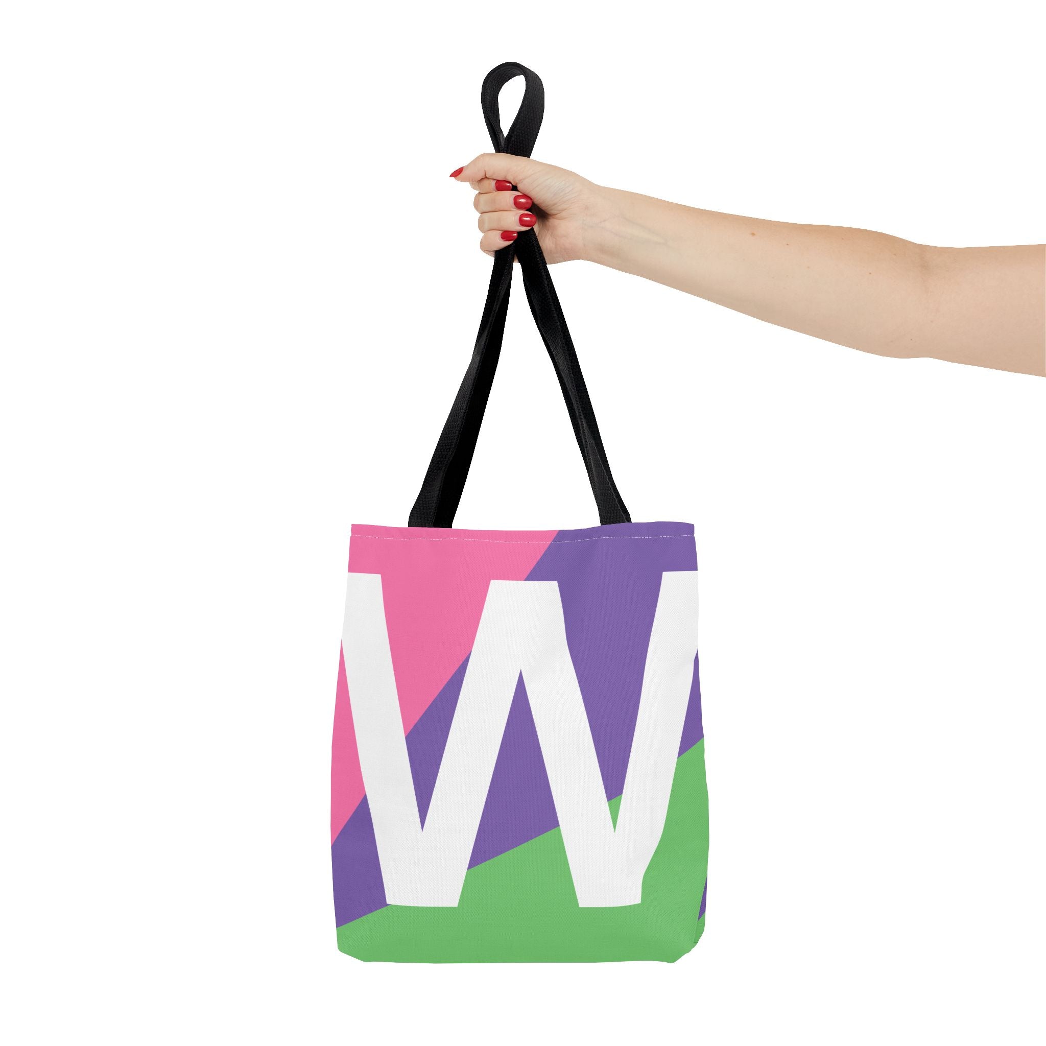 Monogram 'W' Colorblock Tote Bag — Personalized Initial W Shoulder Tote