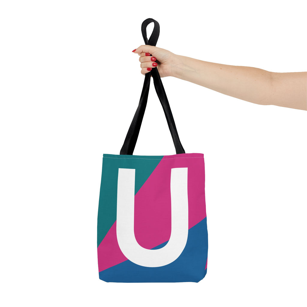 Monogram 'U' Colorblock Tote Bag — Personalized Initial U Shoulder Tote