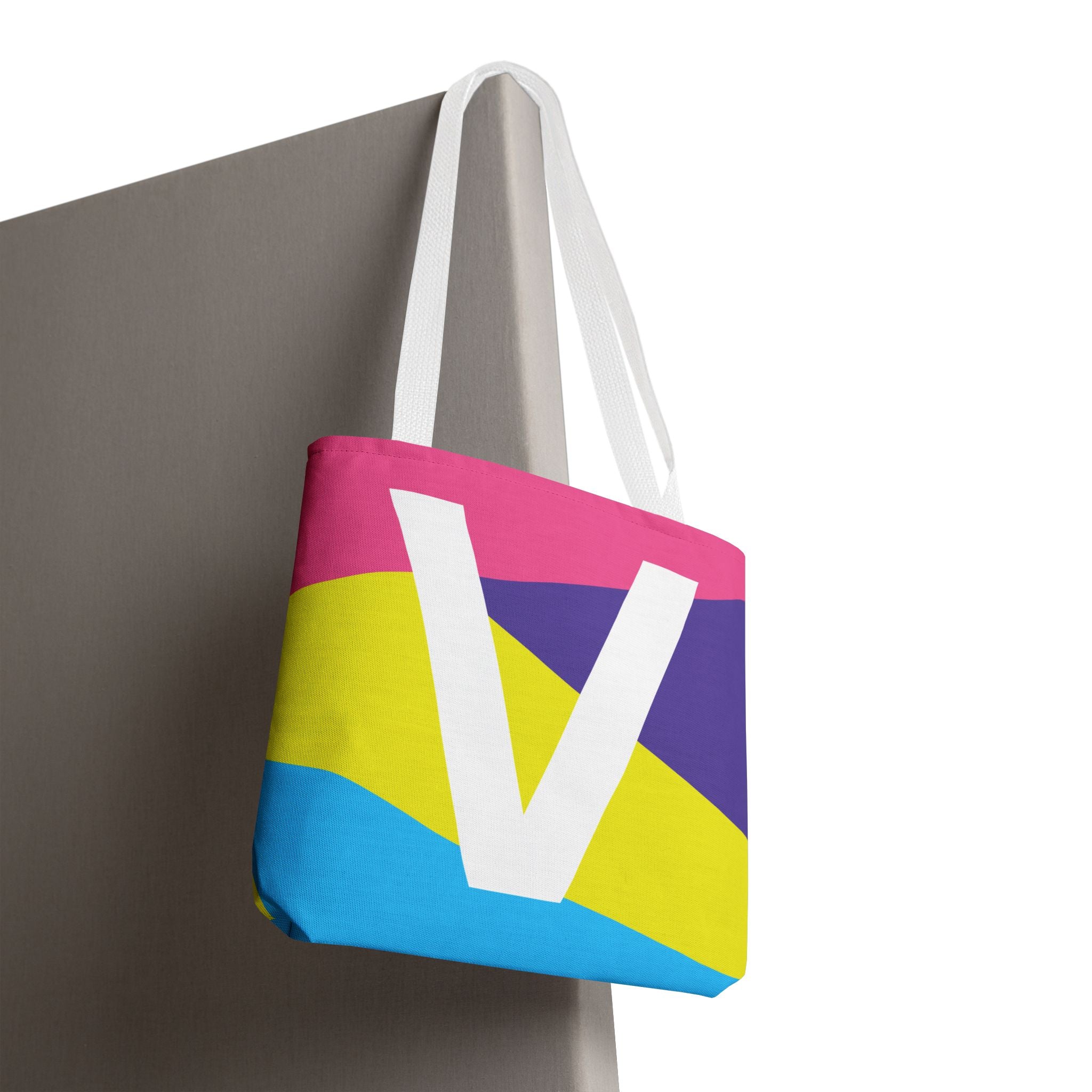 Monogram 'V' Colorblock Tote Bag — Personalized Initial V Shoulder Tote