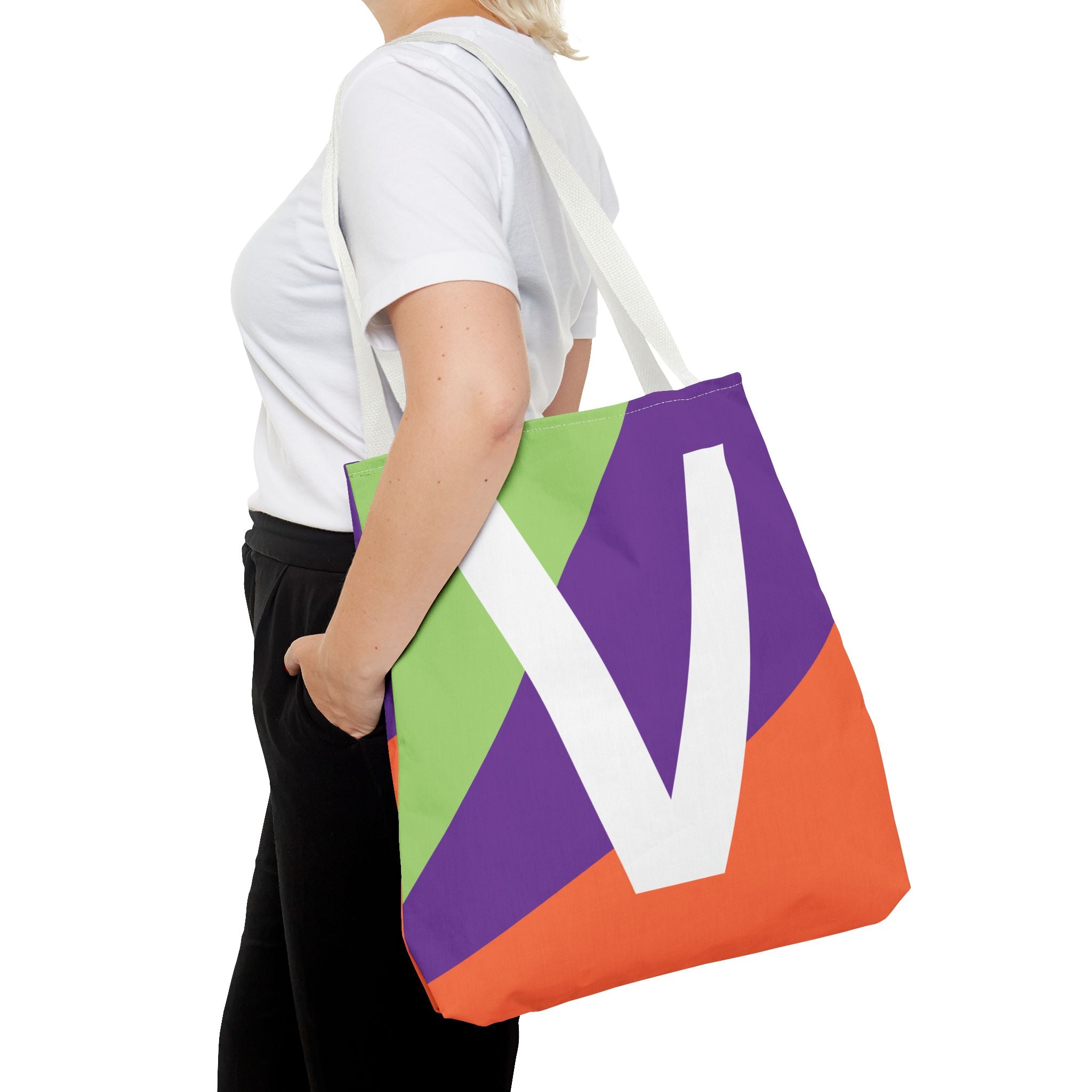 Monogram 'V' Colorblock Tote Bag — Personalized Initial V Shoulder Tote