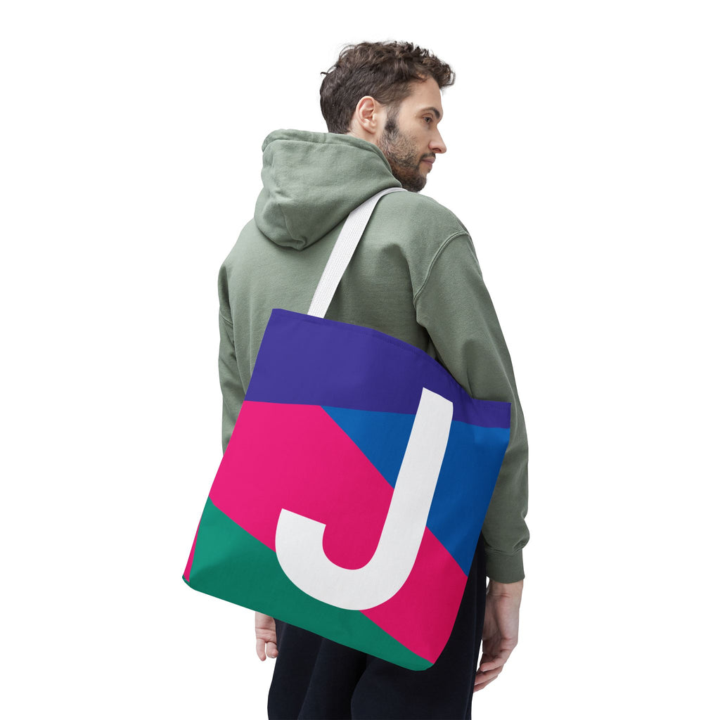 Monogram 'J' Colorblock Tote Bag — Personalized Initial J Shoulder Tote