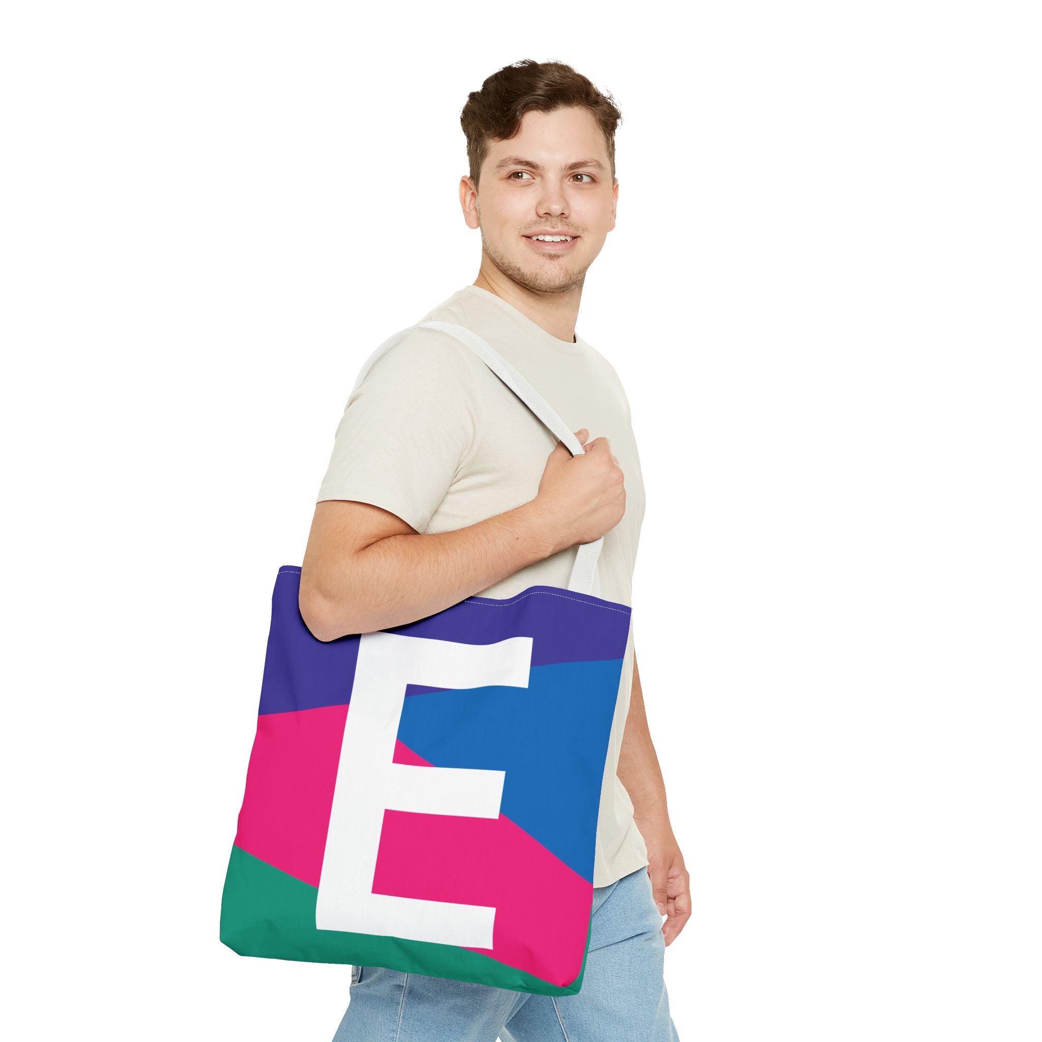 Monogram 'E' Colorblock Tote Bag — Personalized Initial E Shoulder Tote