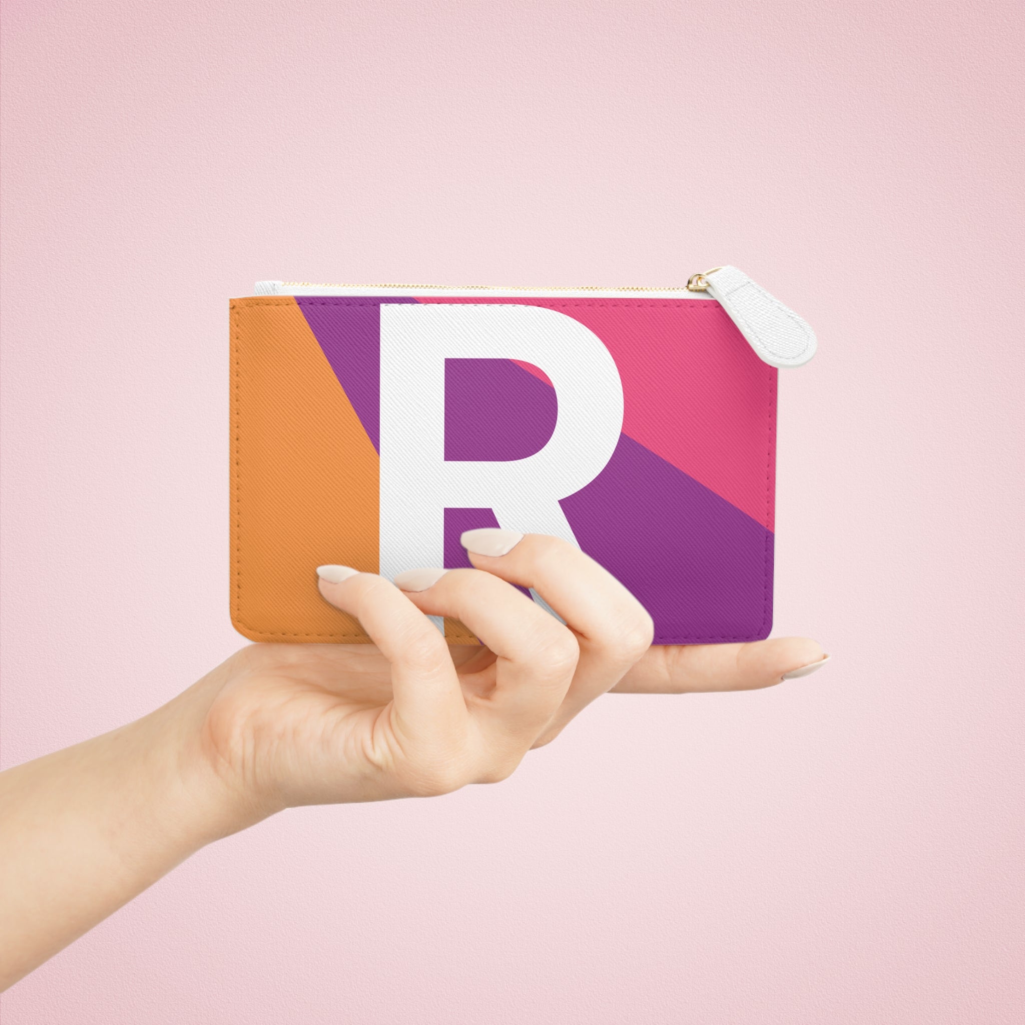 Initial R Mini Clutch — Colorblock Monogram Wristlet Wallet