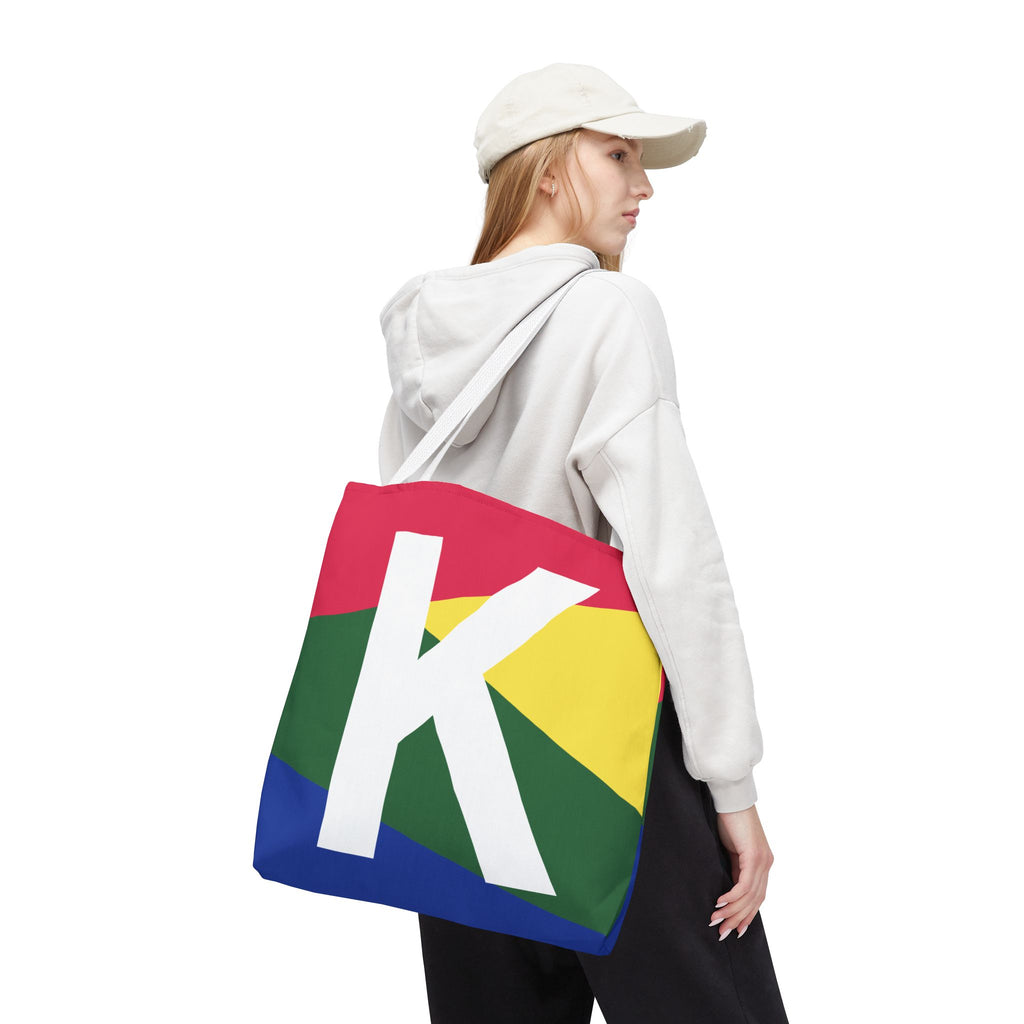 Monogram 'K' Colorblock Tote Bag — Personalized Initial K Shoulder Tote