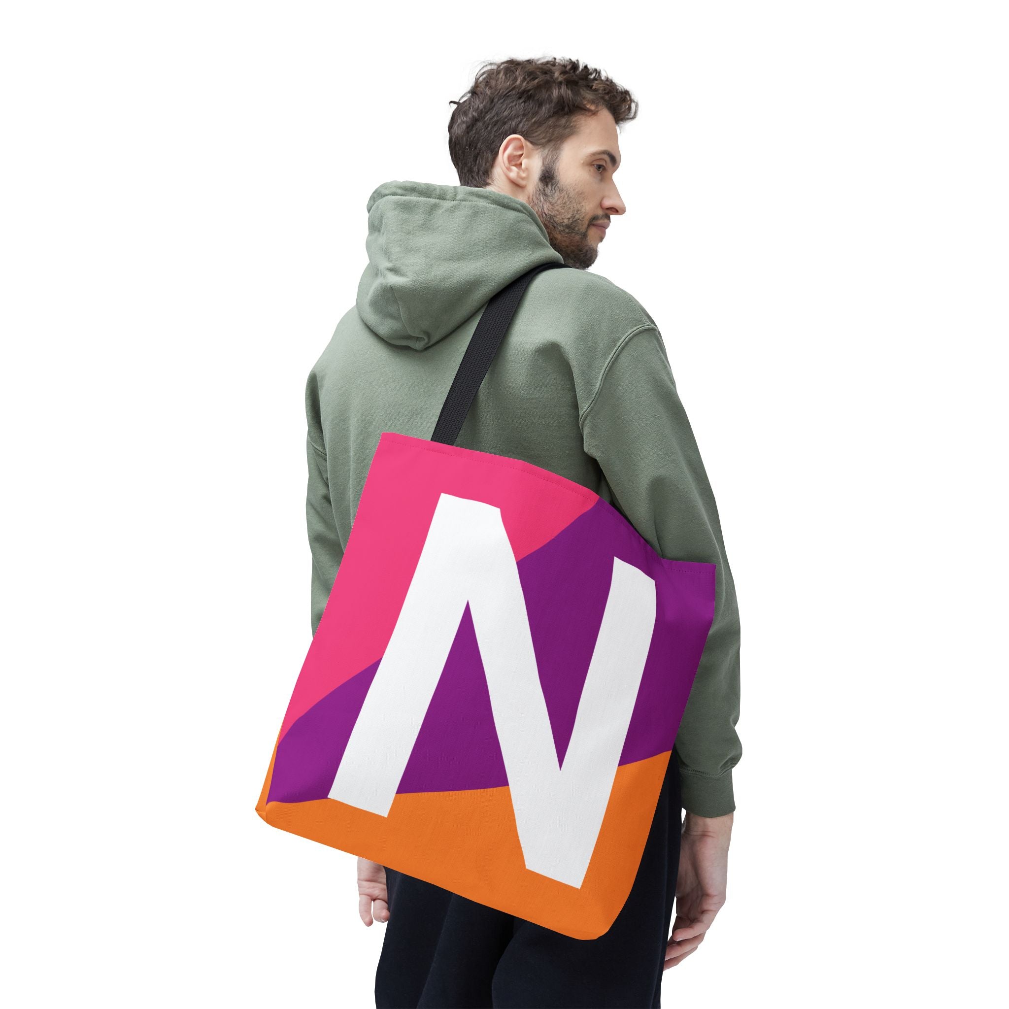 Monogram 'N' Colorblock Tote Bag — Personalized Initial N Shoulder Tote