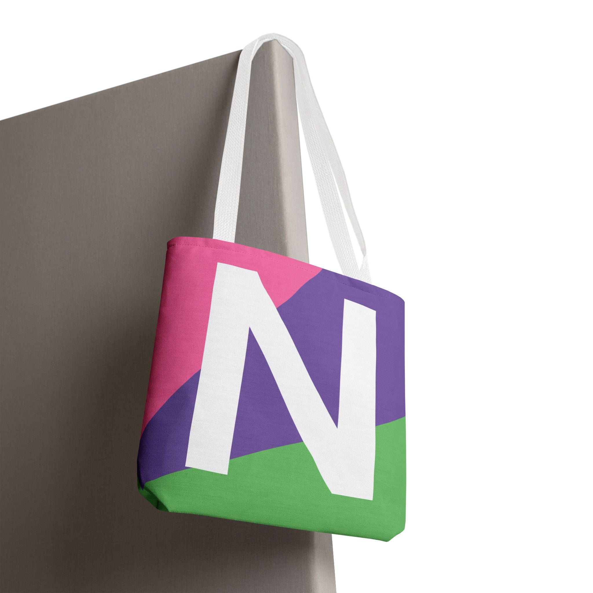 Monogram 'N' Colorblock Tote Bag — Personalized Initial N Shoulder Tote