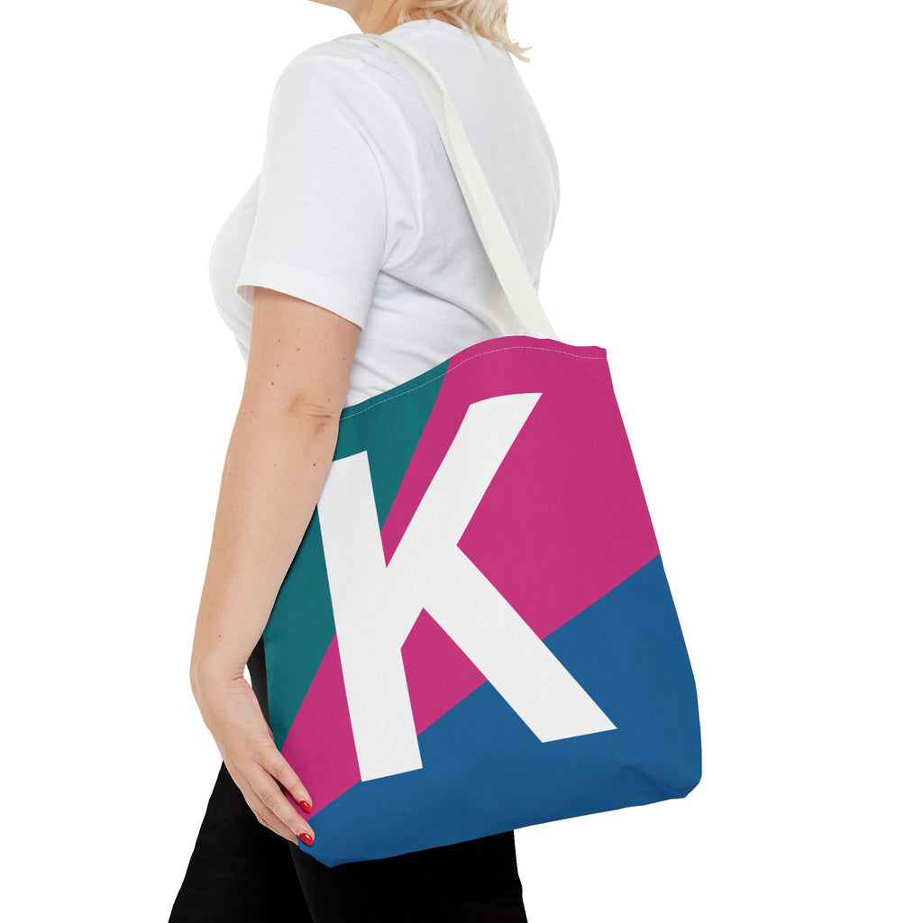 Monogram 'K' Colorblock Tote Bag — Personalized Initial K Shoulder Tote