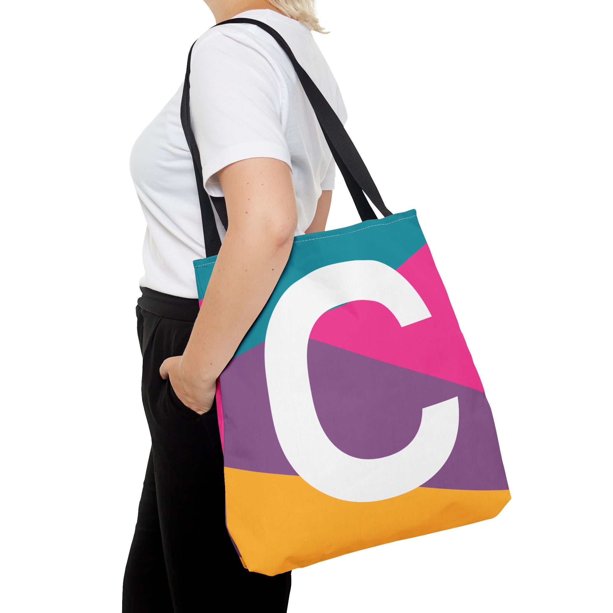 Monogram 'C' Colorblock Tote Bag — Personalized Initial C Shoulder Tote