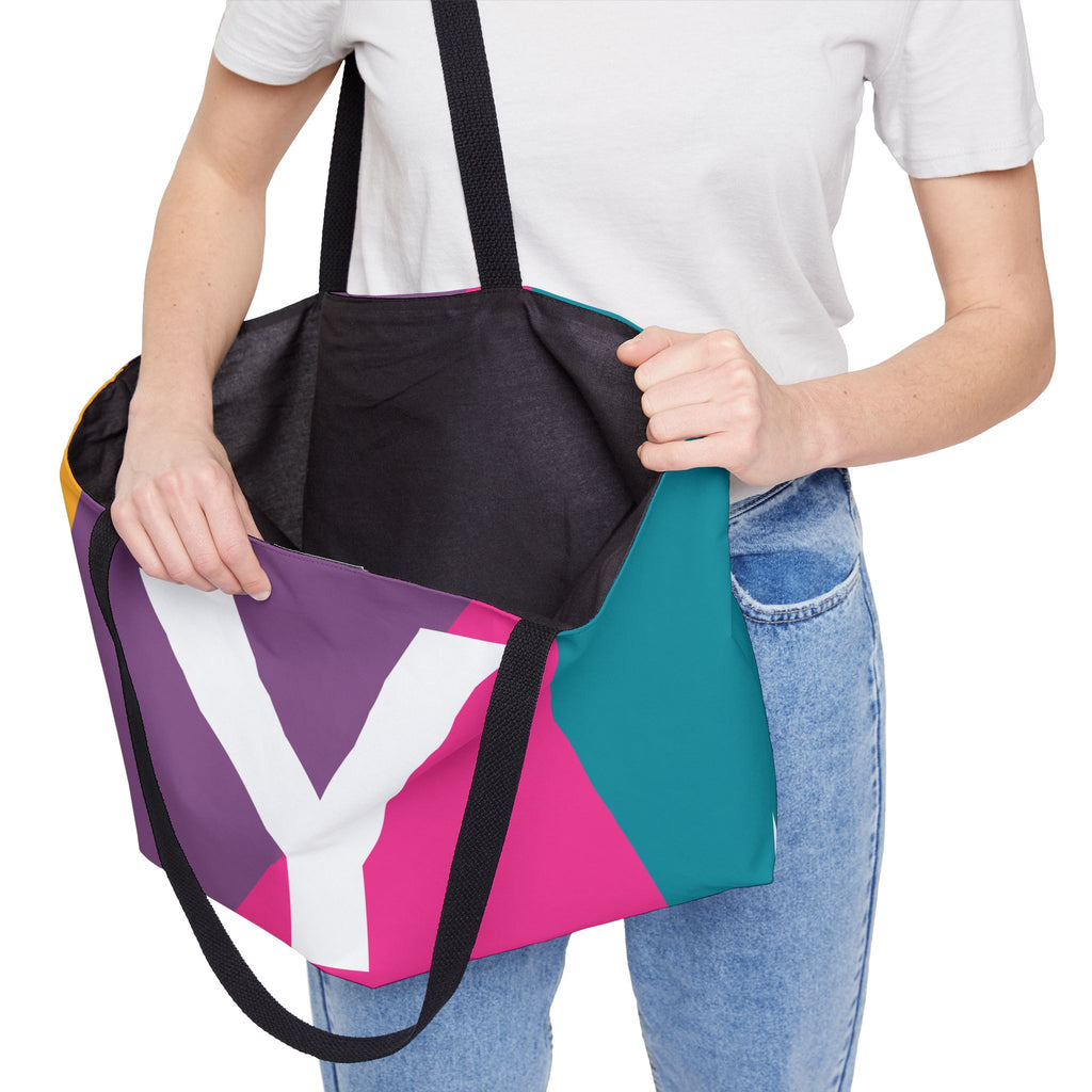 Personalized 'Y' Colorblock Tote Bag — Monogram Weekender Tote