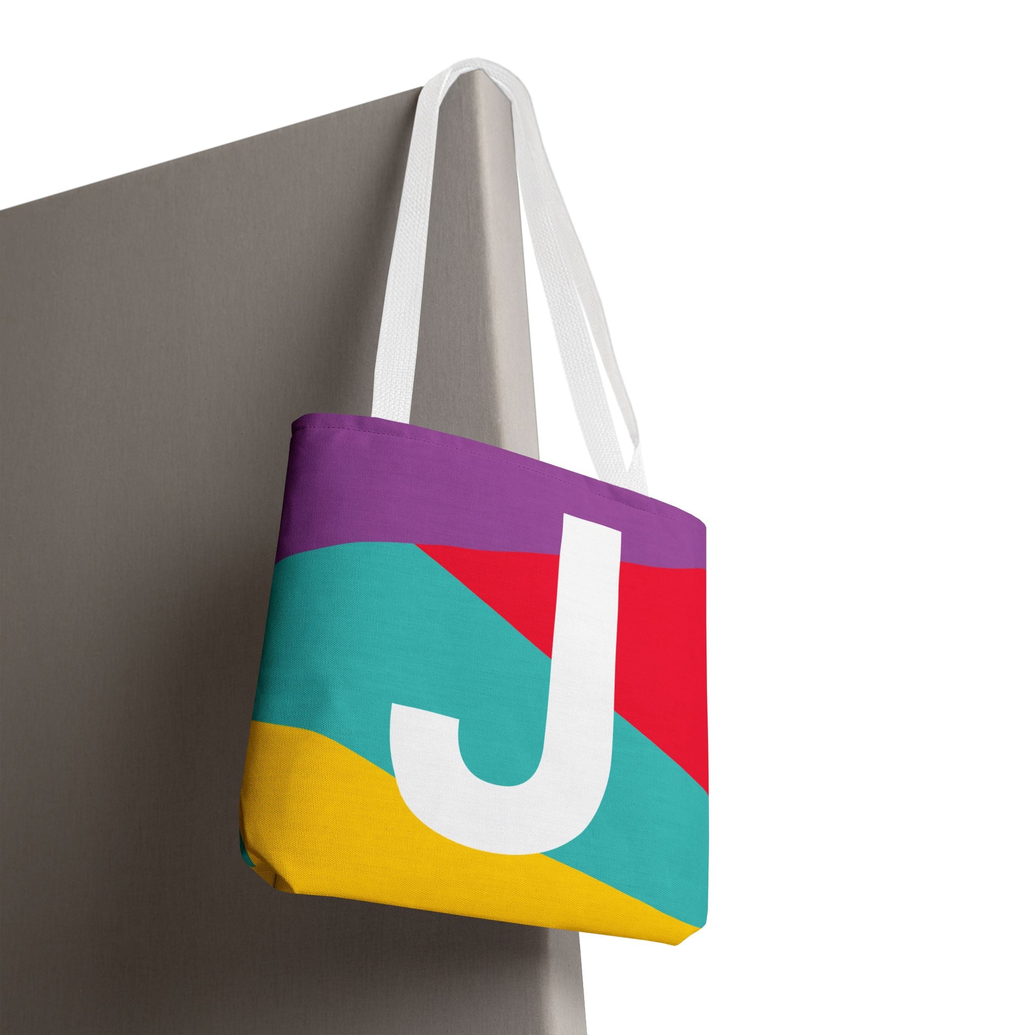 Monogram 'J' Colorblock Tote Bag — Personalized Initial J Shoulder Tote