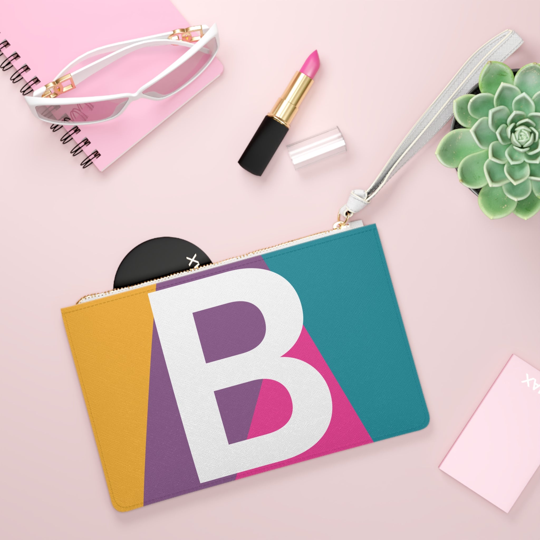 Monogram 'B' Colorblock Clutch Bag — Bold Geometric Wristlet for Everyday & Gifts