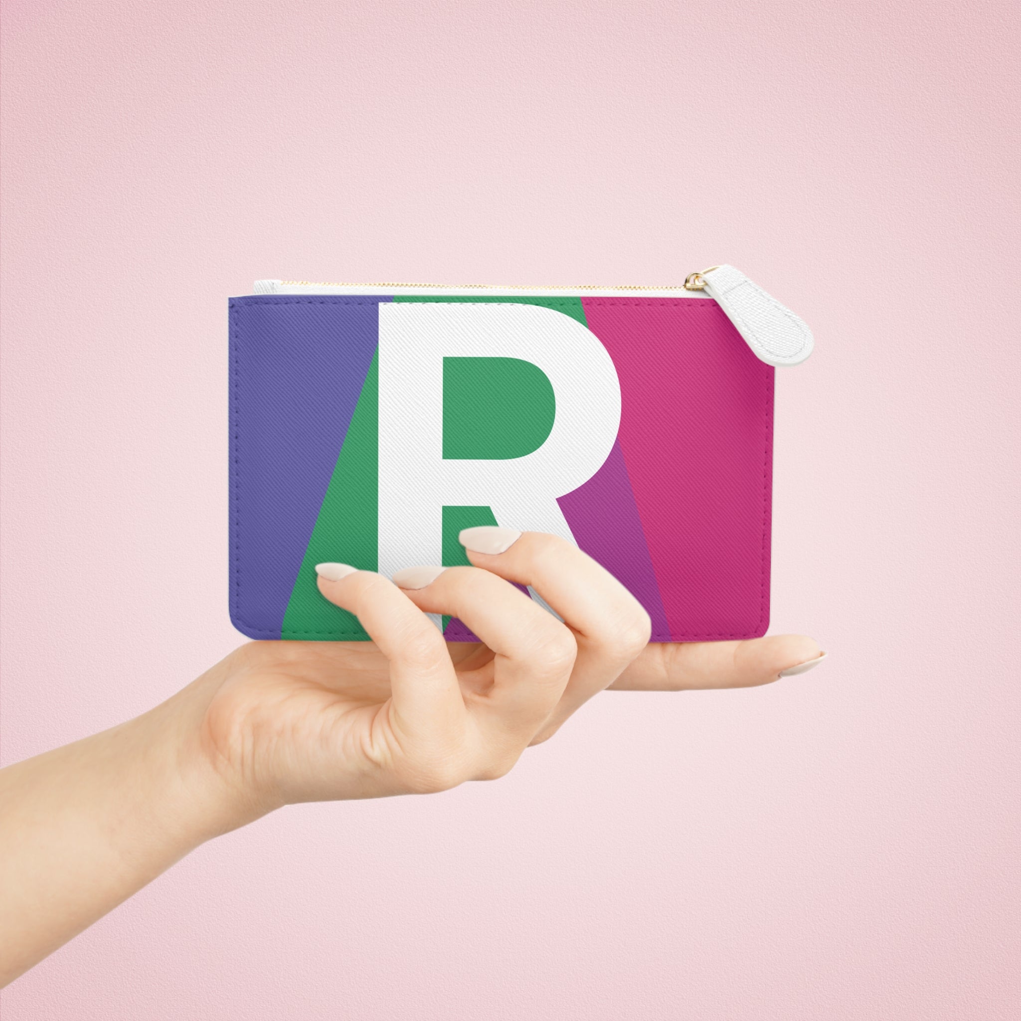 Initial R Mini Clutch — Colorblock Monogram Wristlet Wallet