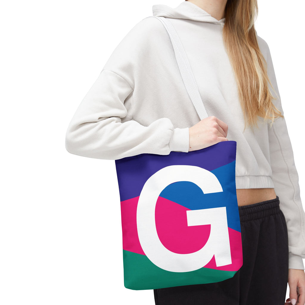 Monogram 'G' Colorblock Tote Bag — Personalized Initial G Shoulder Tote