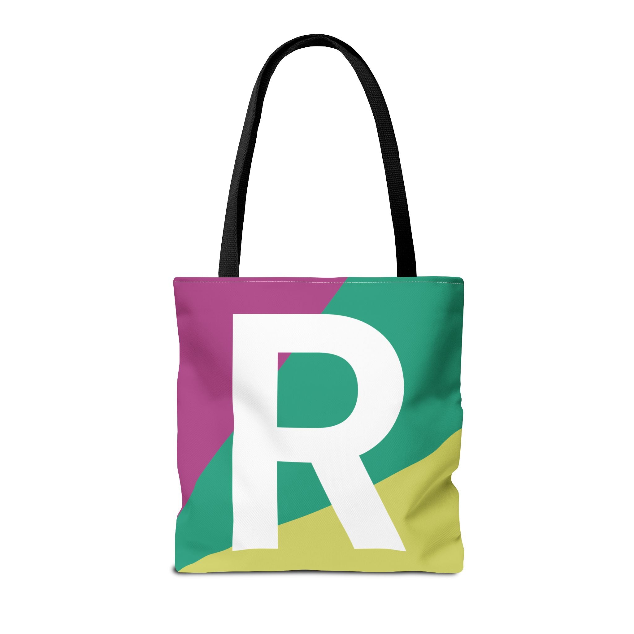 Monogram 'R' Colorblock Tote Bag — Personalized Initial R Shoulder Tote