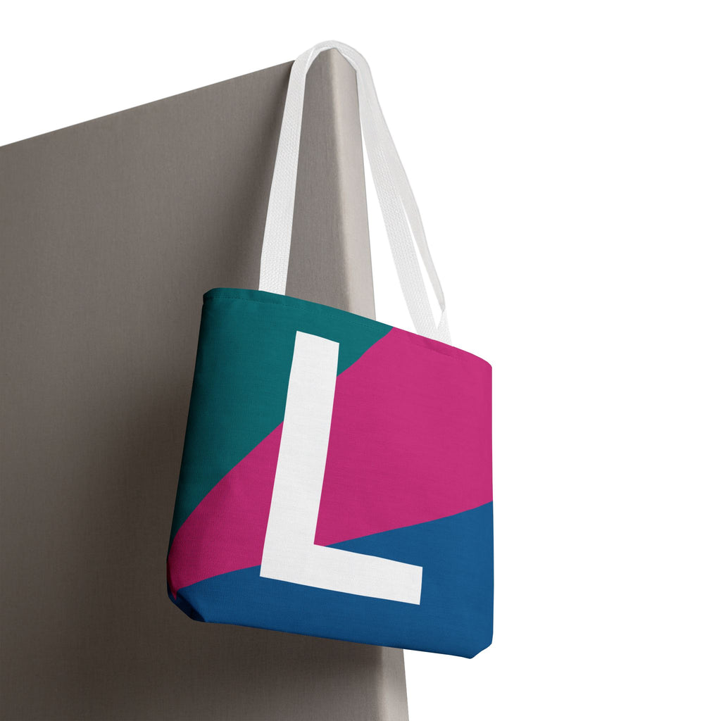 Monogram 'L' Colorblock Tote Bag — Personalized Initial L Shoulder Tote