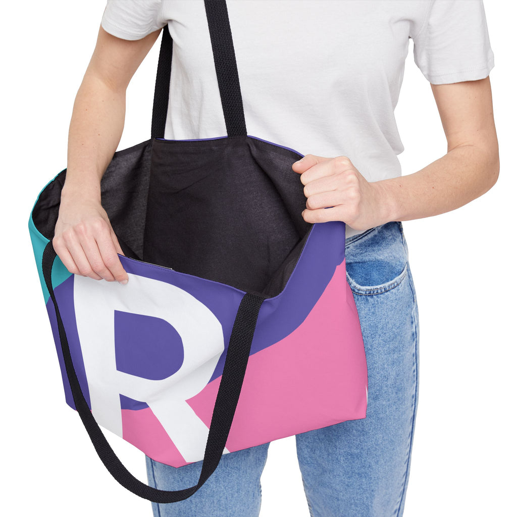 Personalized 'R' Colorblock Tote Bag — Monogram Weekender Tote