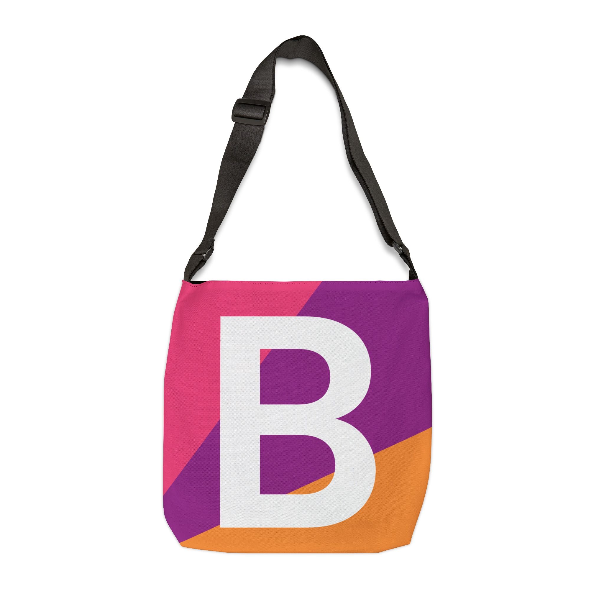 Initial Letter 'B' Colorblock Adjustable Tote Bag — Monogram Alphabet Shoulder Bag