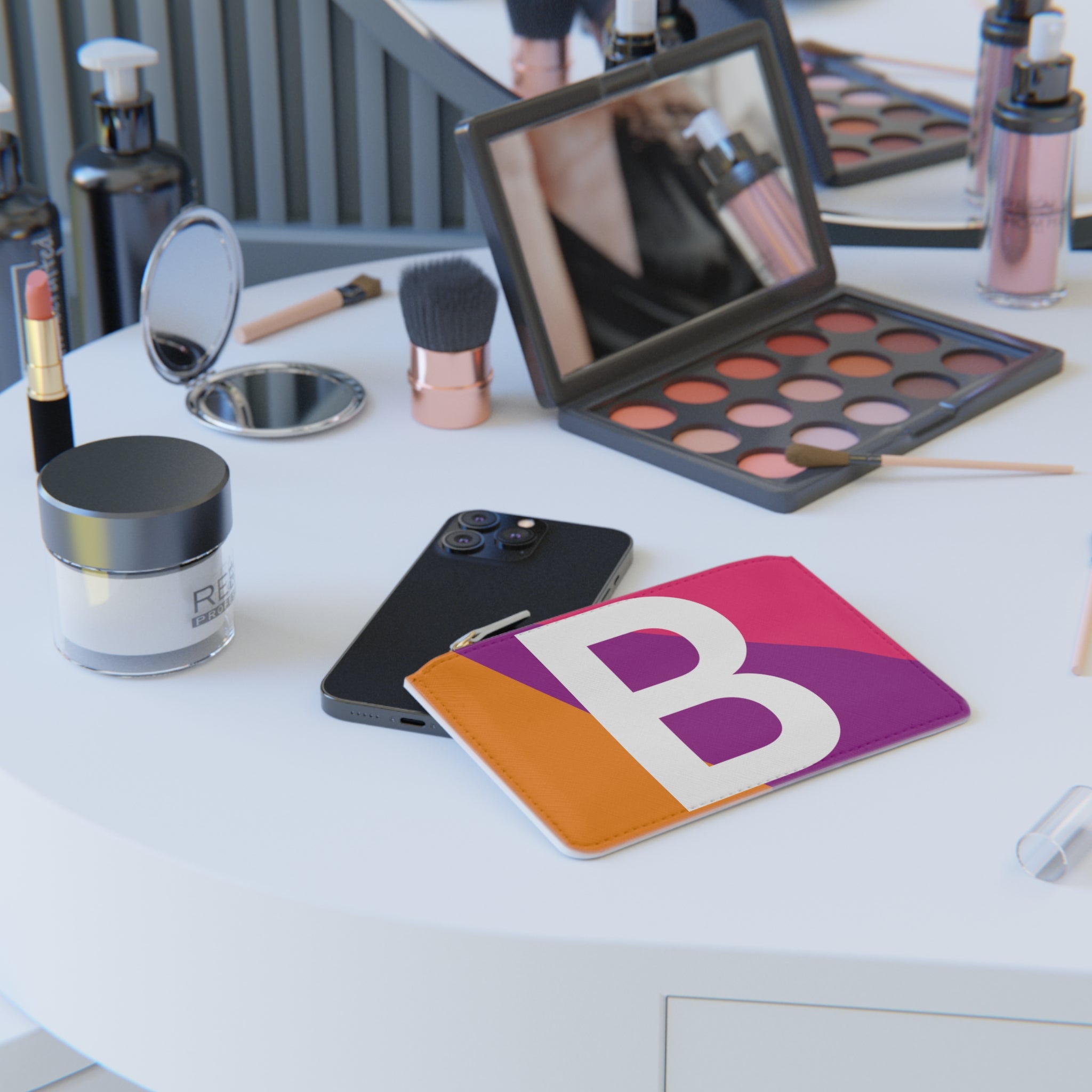 Initial B Mini Clutch — Colorblock Monogram Wristlet Wallet