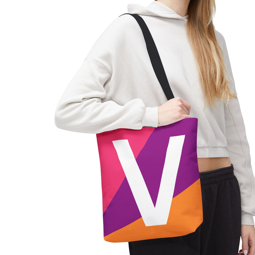 Monogram 'V' Colorblock Tote Bag — Personalized Initial V Shoulder Tote